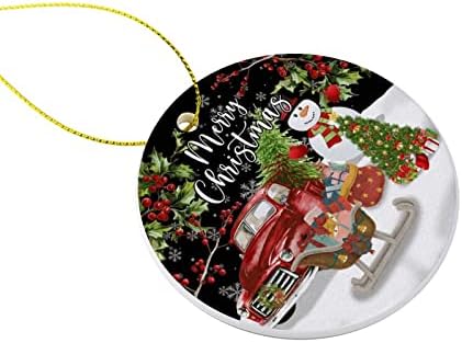 Коледни Украси В памет весела Коледа Снежен Камион Керамични Украшение Идеален Подарък за Украса на Коледна Елха Висящи Украшения