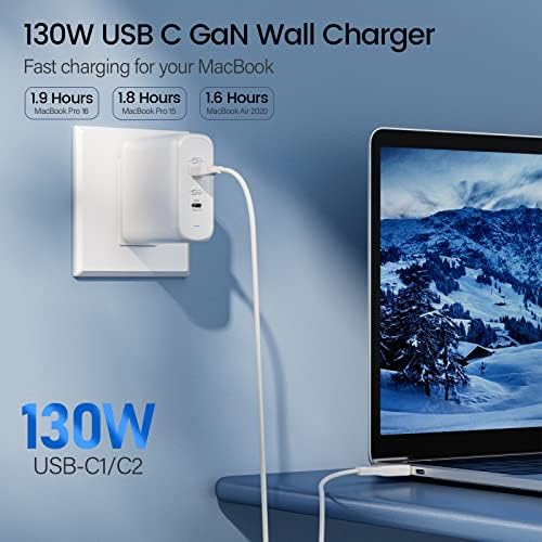 Зарядно устройство, USB C, кабел за зареждане Блок USB C Мощност 65 W + 65 W, Адаптер Dual C USB Charger Station Type C за MacBook