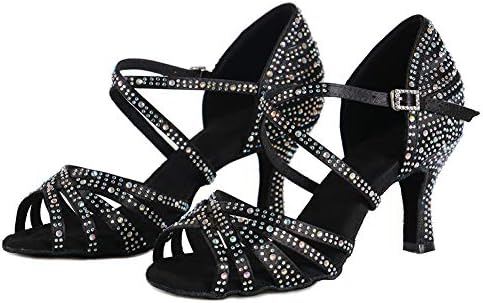 Женски обувки за латино танци HIPPOSEUS с пайети, обувки за балните танци, Танго, на висок ток 7,5 см, модел L377, Черен, Модел L377, цената