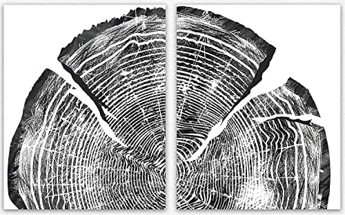 Черно-бели Стенни Щампи под формата на пръстени на дървета, Комплект от 2-те теми - Изчистен Модерен Интериор за дома, Детайли