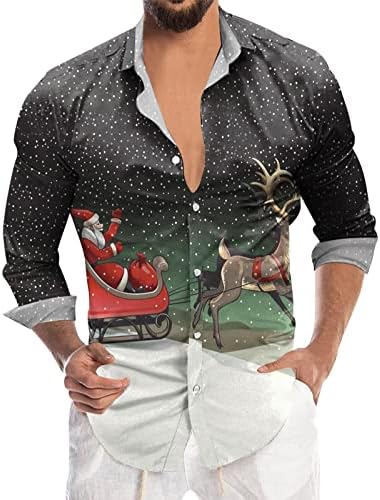 Мъжка Мода Ежедневни Коледна Дигитален 3D Печат Празнична Риза С Ревера и Бутони С Дълъг Ръкав Топ Плюс Къса