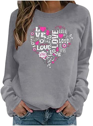 Hoody с изображение на сърцето любов за жените, тениски с писмото принтом, забавни блузи с дълъг ръкав за Свети Валентин,