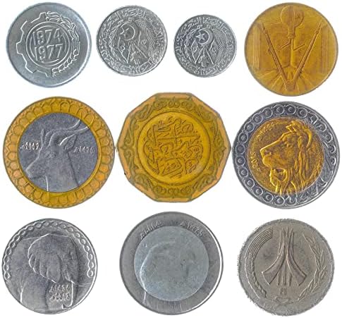 Алжир 10 Смесени монети | Сантима | Динара | Арабски животни | От 1964 г.