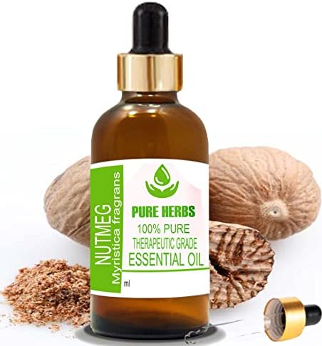Етерично масло Pure Herbs Индийско орехче (Myristica Fragrans) е Чисто и Натурално Терапевтични 50 мл с Капкомер