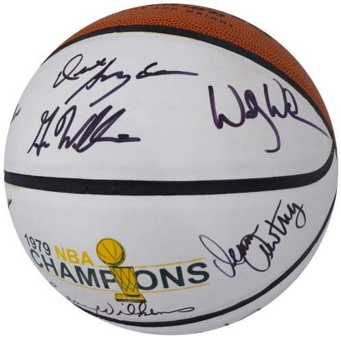 Баскетболни Топки с множество Автографи на Шампионите на НБА 1978-79 г. Сиатъл суперсоникс се С 9 Надписи, включително и Фред Браун и