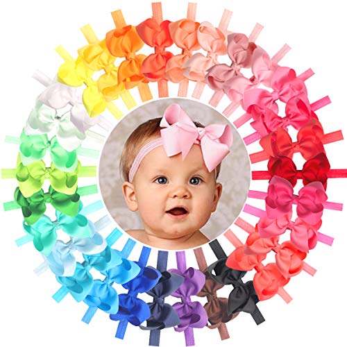 Превръзки За Глава за Малки Момичета, 30 Цвята, 4,5 Панделки за Коса, Меки Еластични Ленти за Коса, Ленти за бебета и малки Деца