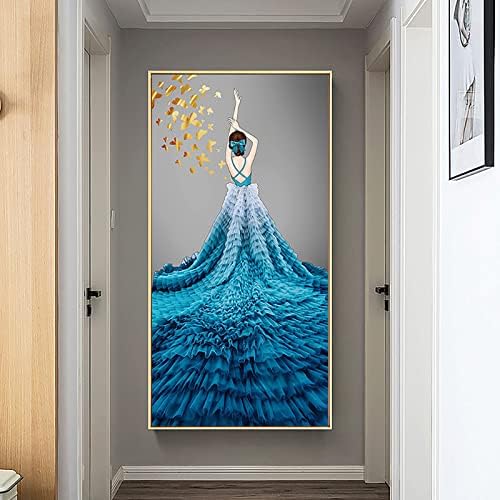 Instarry 5D Диамантена Живопис Комплекти за Възрастни в Голям Размер, една Жена в Синя Рокля Бродерия и Кристали Стенни Картини