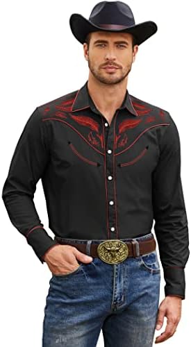 Мъжки Ризи с бродерия в западен стил COOFANDY, Каубойски Ежедневни Ризи с копчета