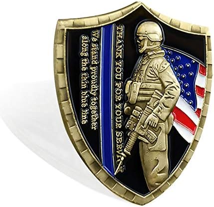 Монета на повикването на служителите на правоохранителните органи на Полицай Св. Михаил, с тънка синя линия Щит