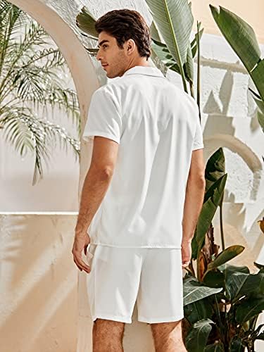 NIBHZ Облекло от две части за мъже, Мъжки Однотонная Риза с ревера и шорти без тениски (Цвят: бял, Размер: Средно)