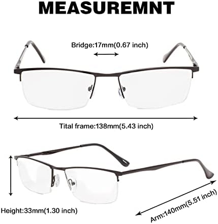 Очила за четене GUD, 3 Чифта Метални Ридеров в Полукръгла Рамки за Жени и Мъже
