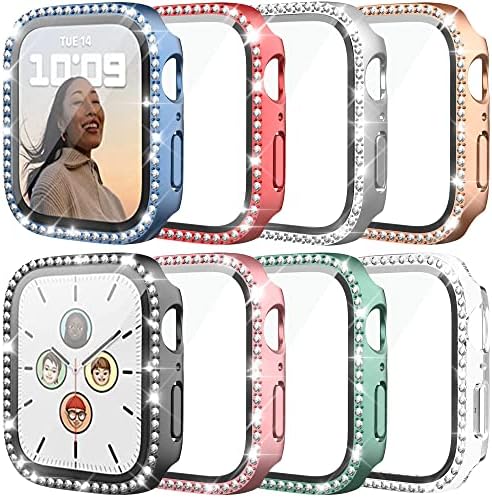 Tiorecime 8 Опаковки Калъф за Apple Watch Серия 3/2/1 42 мм, с фолио от закалено Стъкло, от премиум-клас с Блестящи Диаманти, Твърд КОМПЮТЪР,