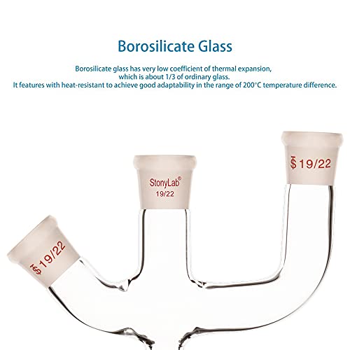 Адаптер stonylab Glass Claisen, Боросиликатное Стъкло, 3-Въздухопровода Адаптер 19/22 Claisen за Дестилация с частичен морски