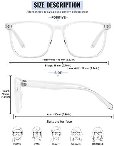 TEAPLMTT Блокер Синя Светлина Очила Са Квадратните Компютърни Очила с Защита от Синя Светлина за Жените и Мъжете (Прозрачен)