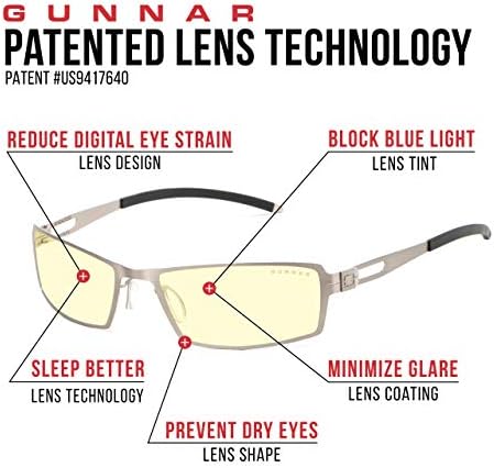 GUNNAR - Очила за игри и компютри от премиум-клас - Блокират 65% синя светлина - SheaDog, Ртутный, Кехлибарен оттенък