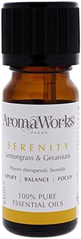 Етерично масло AromaWorks Serenity 10 мл | отпускащата атмосфера | Успокояващ аромат на лимонена трева, Neroli и здравец | Изпълва