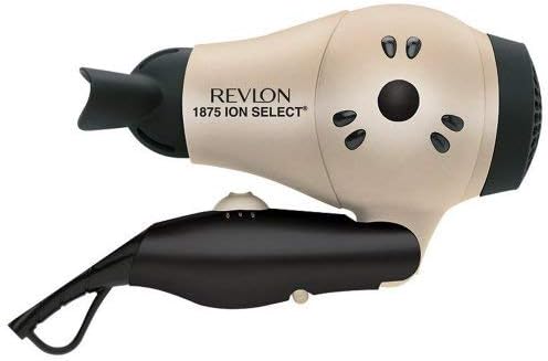 Компактен сешоар за бързо изсушаване на коса Revlon капацитет от 1875 W с технология Ionic Select, сгъваема дръжка за удобство, двойно напрежение