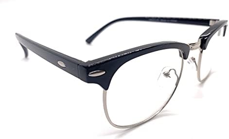 Модни очила за очи с черни със сребърни прозрачни лещи Club Master в половината на ръбове. Унисекс Сини Светозащитные Очила Ретро