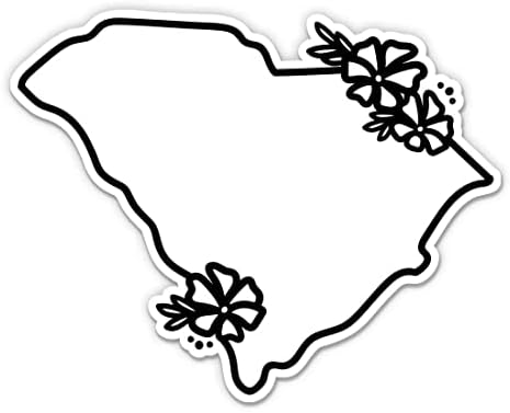 Стикер с карта на Южна Каролина, във формата на Цвете - 3 Стикер за лаптоп - Водоустойчив Винил за колата, телефон, бутилки с вода - Стикер