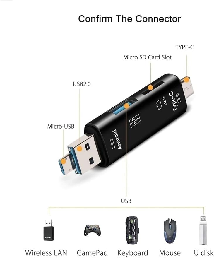 Мултифункционален четец на карти VOLT + 5 в 1, който е съвместим с Xiaomi Mi 5s 64GB, оборудван с устройство за четене на карти USB Type-C/ microUSB/ Tf / USB 2.0 / SD (черен)