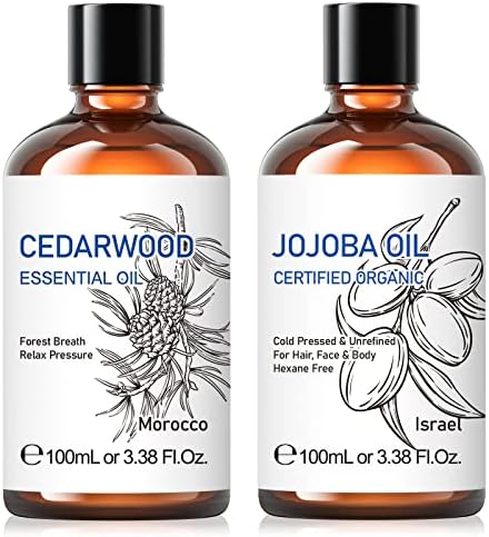 Етерично масло от кедрово дърво HIQILI и Етерично масло от Жожоба, Чист Органичен Терапевтичен Клас за Дифузор За кожата -3,38 течни унции