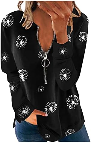 FMCHICO CHARMAP - Блузи с качулка за жени, Блуза с дълъг Ръкав с цип, Ежедневна Мода Hoody с завязками