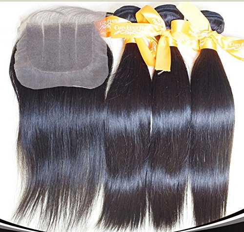 DaJun Hair 8A Затваряне на 3 Части Лъчите на Пряка Връзка на Косата Перуански Виргинского Плетене С 3 греди И затварянето на Естествен цвят,