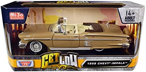 Играчка на пишеща машина 1958 Chevy Impala Convertible Lowrider Светло кафяво с крем салон Get Low Series 1/24 Монолитен