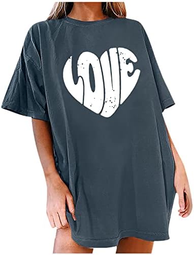Женска Тениска Лято Есен С Къс Ръкав е Удобна Цветна Дрехи С Кръгло Деколте Love Graphic Lounge Скромен Топ Риза за Жени S 3Q