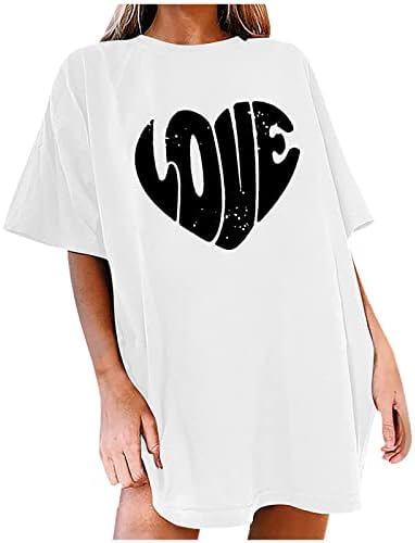 Женска Тениска Лято Есен С Къс Ръкав е Удобна Цветна Дрехи С Кръгло Деколте Love Graphic Lounge Скромен Топ Риза за Жени S 3Q