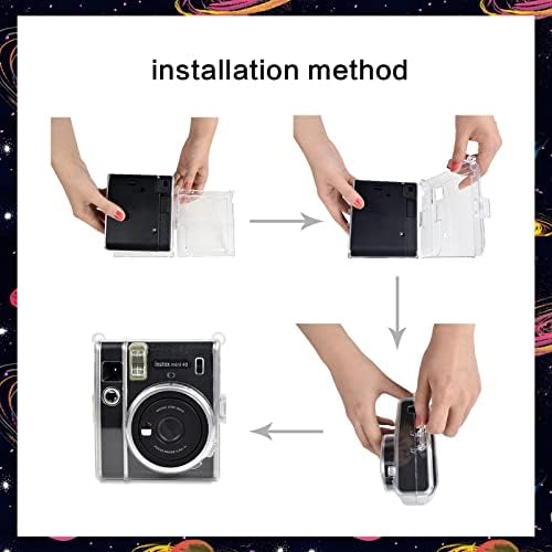 Защитен калъф MUZIRI KINOKOO е Съвместим с камера миг печат Fuji Instax Mini 40 - Твърд прозрачен калъф от PVC с черен пагон