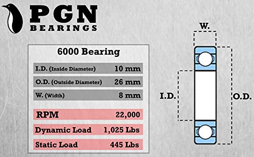 Носещи PGN (4 опаковки) 6000-2RS - Фланец сачмен лагер от хромирана стомана със смазка - Лагери 10x26x8 мм, с гумено уплътнение и