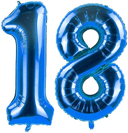Сини 18 Фольгированных майларовых Балони с номера за Украса на парти на 18-ти рожден ден, на 18-ти рожден ден, 40 инча.