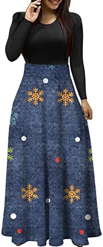 Дамски рокли Макси 2022, Коледен Сарафан с 3D Цветен Модел, С Дълъг Ръкав и кръгло деколте, Ежедневна Рокля-Люлка За Завръщането си у Дома