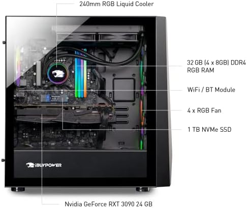 iBUYPOWER Pro Gaming PC Настолен компютър TraceMR 224i (Intel Core i9-11900KF 3,5 Ghz, GeForce RTX 3090 24 GB, 32 GB DDR4, 1 TB SSD +
