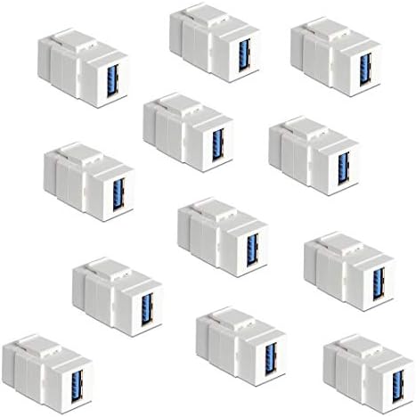 Вмъкване diyTech USB 3.0 Keystone Жак, USB конектор От жена до жена, за стенните панели Keystone - Бяло (12 бр.)