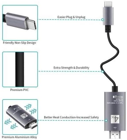 Кабел BoxWave, който е съвместим с vivo Y33s (кабел от BoxWave) - Кабел SmartDisplay - USB Type-C за HDMI (6 фута), USB кабел C / HDMI за vivo Y33s - черно jet black