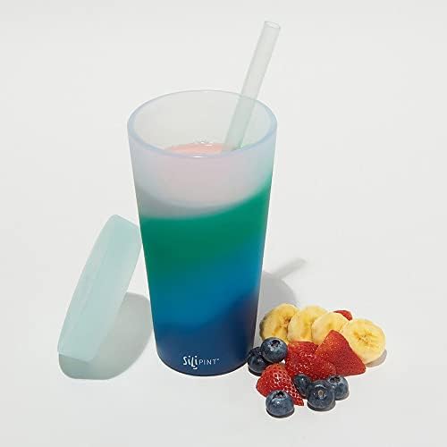 Silipint: Силиконови Чашки с соломинкой на 22 грама: 2 опаковки - Планински въздух и Слънце на пустинята - Нечупливи Чаши за гореща / студена вода с херметически капак