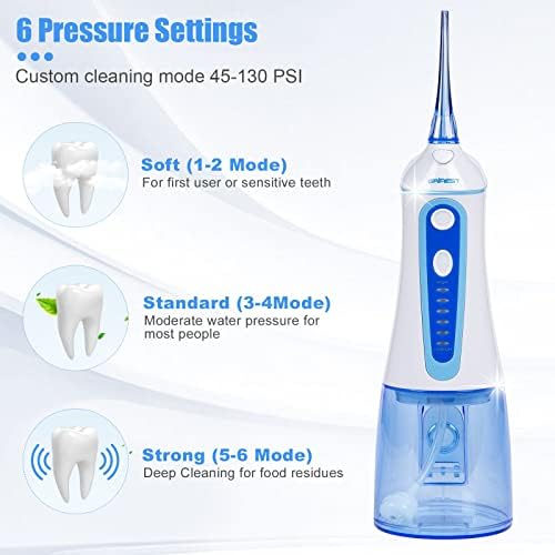 Водна паста за Флоссер за Почистване на зъбите, Grinest 7 Нива Безжичен Мощна Батерия Водна Пречиствател за Зъби Pick Care Акумулаторна