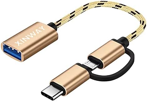 Адаптер XinwaY 2-в-1 USB C/Micro-USB, USB C-USB 3.0, златна кабела на USB OTG адаптера за Android
