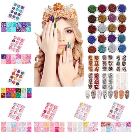Разноцветни Блестящи Кристали за дизайн на ноктите, Блестящи Люспи за Фестивалното грим, Огромни Блестящи Пайетки за Хелоуин, Присадени