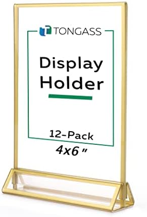Стандартни двустранни Акрил рамка за снимки с номера на сватбени маси TonGass (12 броя в опаковка) 4x6 инча, Прозрачни Поставки за сигнализация, със златен кант 3 мм, верти?