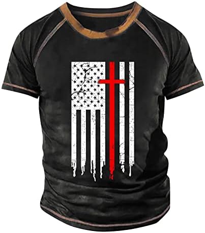 Мъжки Ризи на 4 юли, Мъжки t-shirt Raglan в Ретро стил с Къс ръкав и кръгло Деколте, Потник с принтом на Деня на Независимостта