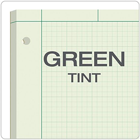 Бележник за инженерни изчисления ВЪРХОВЕТЕ, 8-1/2 x 11, Лепилен надмощие, Линийка за изграждане на диаграми 5 x 5 на гърба, Хартия в зелен цвят с перфорации на 3 дупки, 200 Ли