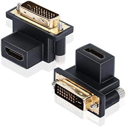 PNGKNYOCN Правоъгълен адаптер DVI-HDMI 2-Pack 270-Градусова конектор DVI-D Мъж-HDMI Female с gilding за PS4, HDTV, проектор, видео карти (черен цвят)