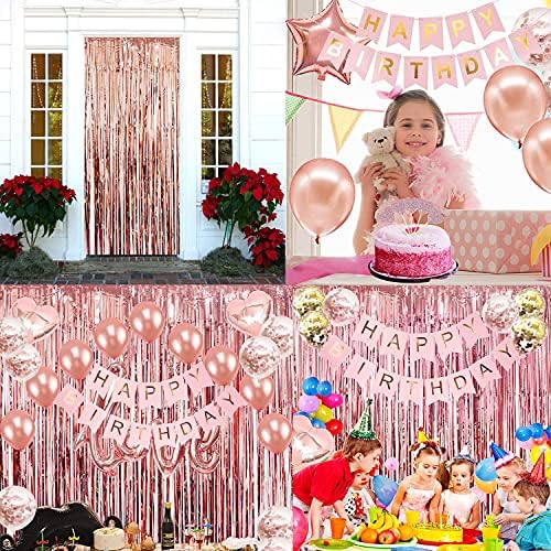 Сладки Украшения за 16 Рожден ден, Банер честит Рожден Ден, Завеса с Ресни от Розово Злато, Балони, Конфети от Фолио във формата на Сърца
