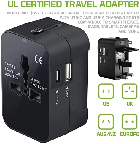 Международен захранващ адаптер USB Travel Plus, който е съвместим с Gionee Marathon M5 Plus за захранване на 3 устройства по целия свят USB TypeC, USB-A за пътуване между САЩ /ЕС /AUS/NZ/UK / КН (ч?