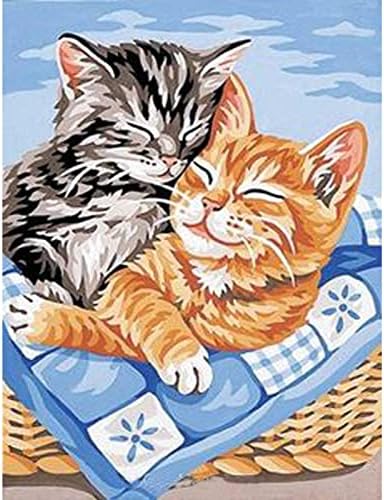 Комплекти за рисуване Кошачьими диаманти-Cat Diamond Живопис, Комплекти за Рисуване Кошачьими Диаманти за начинаещи възрастни и деца (Cat-Z204, 12x16 инча)