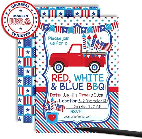 Покани за барбекю Amanda Creation в Червено, бяло и синьо цветове, 20 Картички с размер 5 x 7 инча, пълни с двадесет бели конвертами