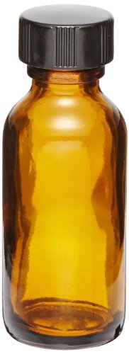 Кръгла бутилка Kimble Type III от натриево-от стъкло с кехлибарен цвят с Тесен провлак Boston Round с капак от стиропор, LDPE, облицовани